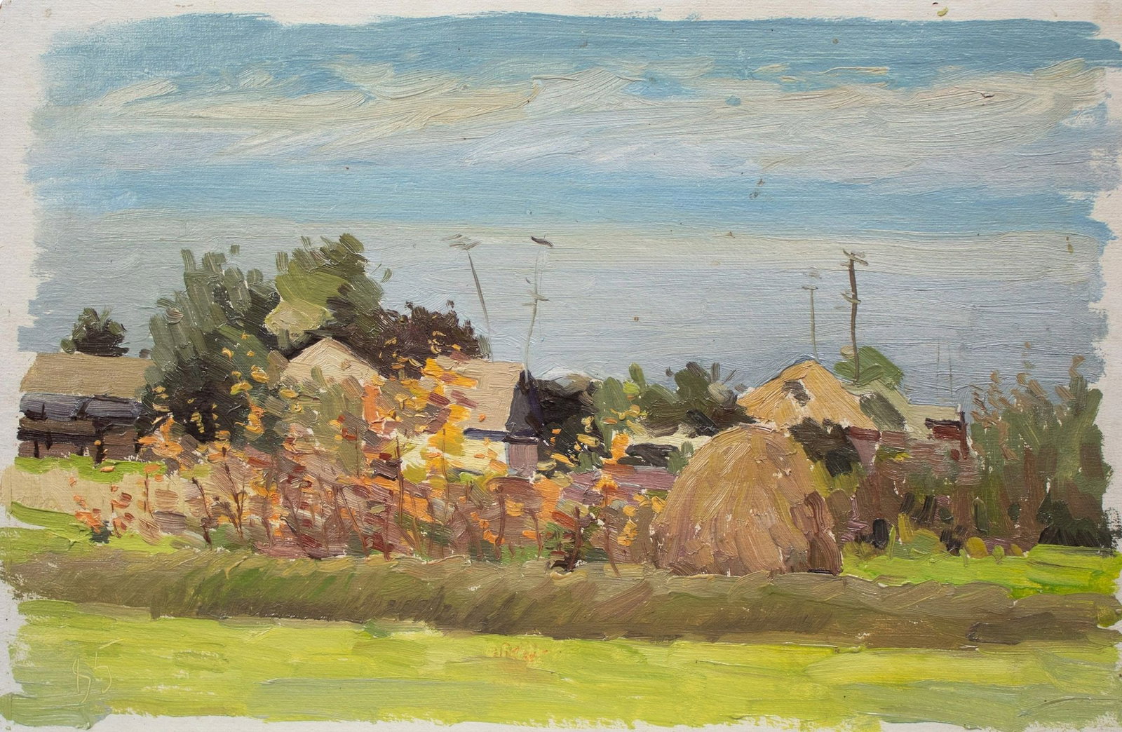 Mashnitsky Valeryi (Ukrainian artist), "Etude. Village", oil on cardboard: Title: Mashnitsky Valeryi (Ukrainian artist), "Etude. Village", oil on cardboard Artist: Mashnitsky Valeryi Anatoliyovich Description: ARTIST: Mashnitsky Valeryi Anatoliyovich, Ukrainian artist TITLE: