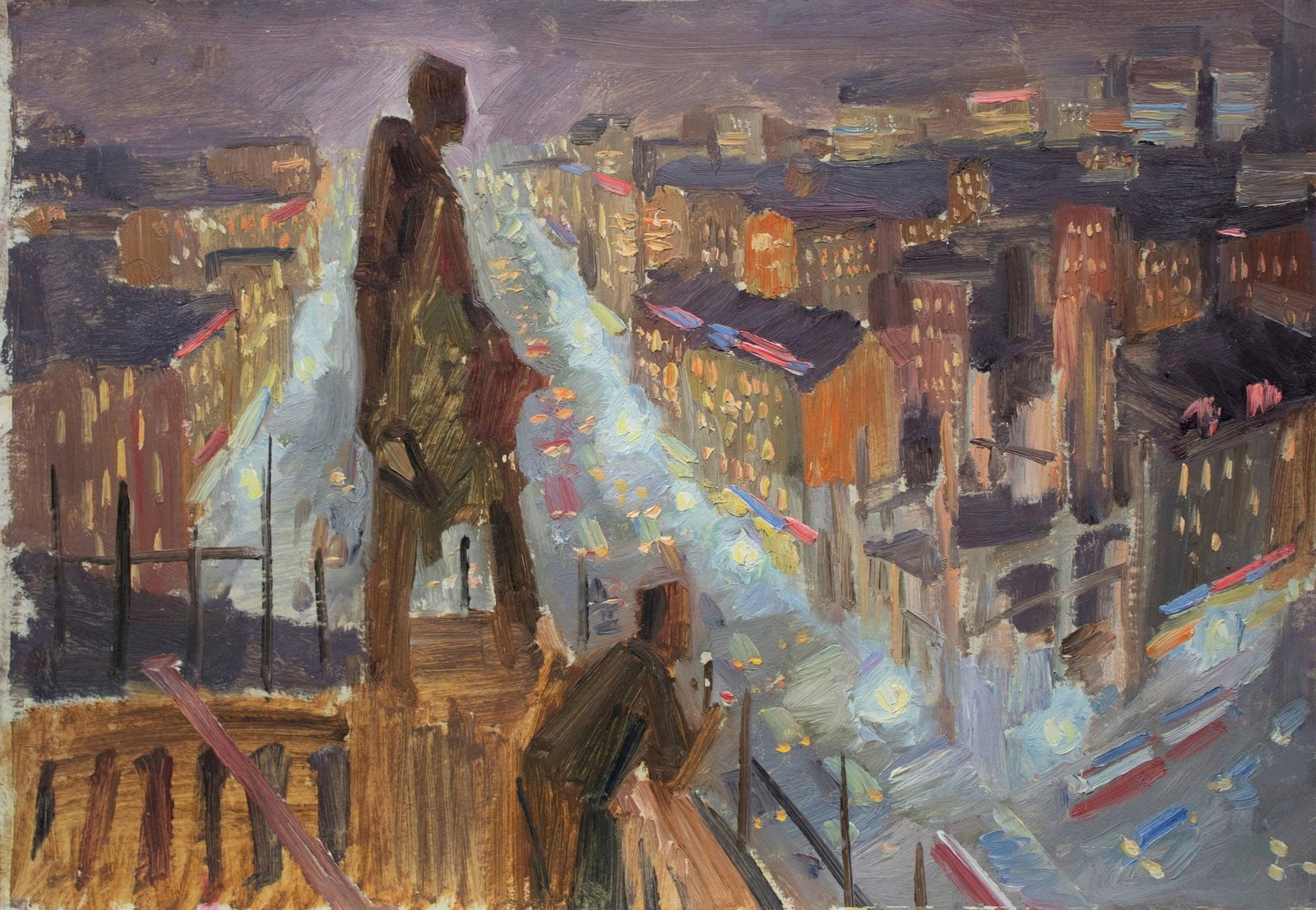 Chernikov Mykola (Ukrainian artist), "Contemplating Kyiv at night", oil on cardboard: Title: Chernikov Mykola (Ukrainian artist), "Contemplating Kyiv at night", oil on cardboard Artist: Chernikov Mykola Volodymirovich Description: ARTIST: Chernikov Mykola Volodymirovich, Ukrainian