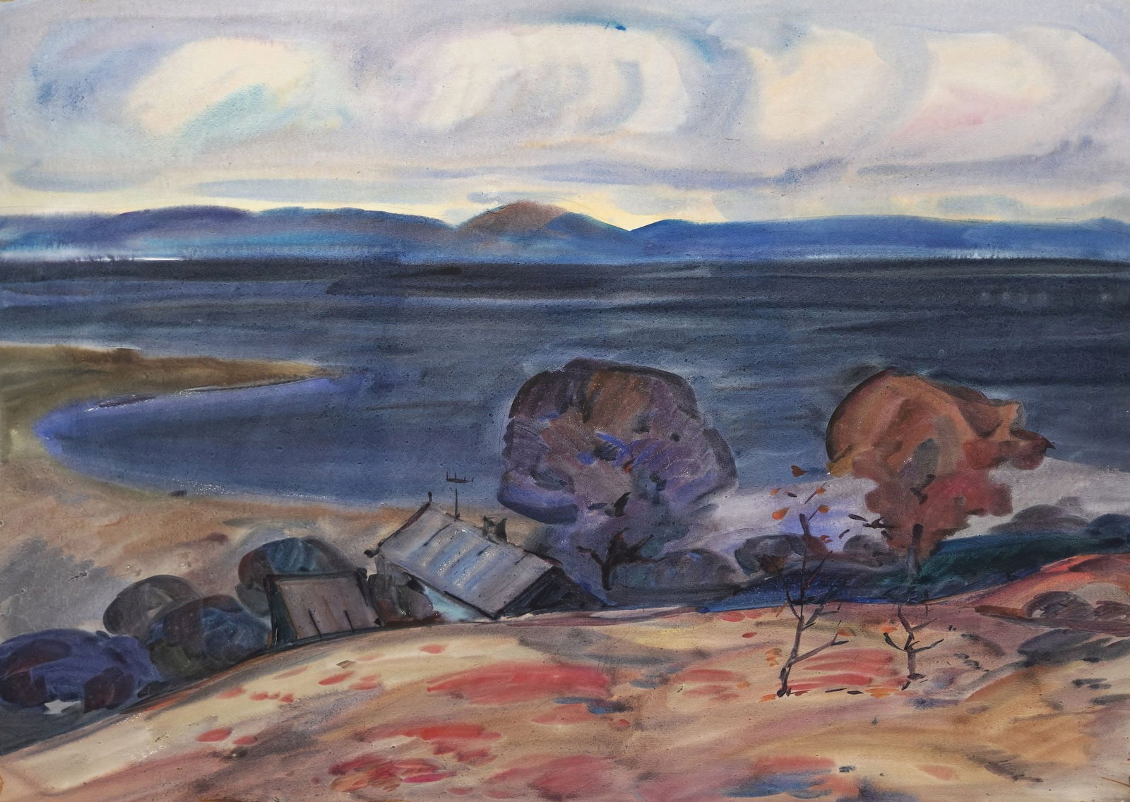 Kirilkov Valentin (Ukrainian artist), "Hut by the river", watercolor on paper (1 of 1)