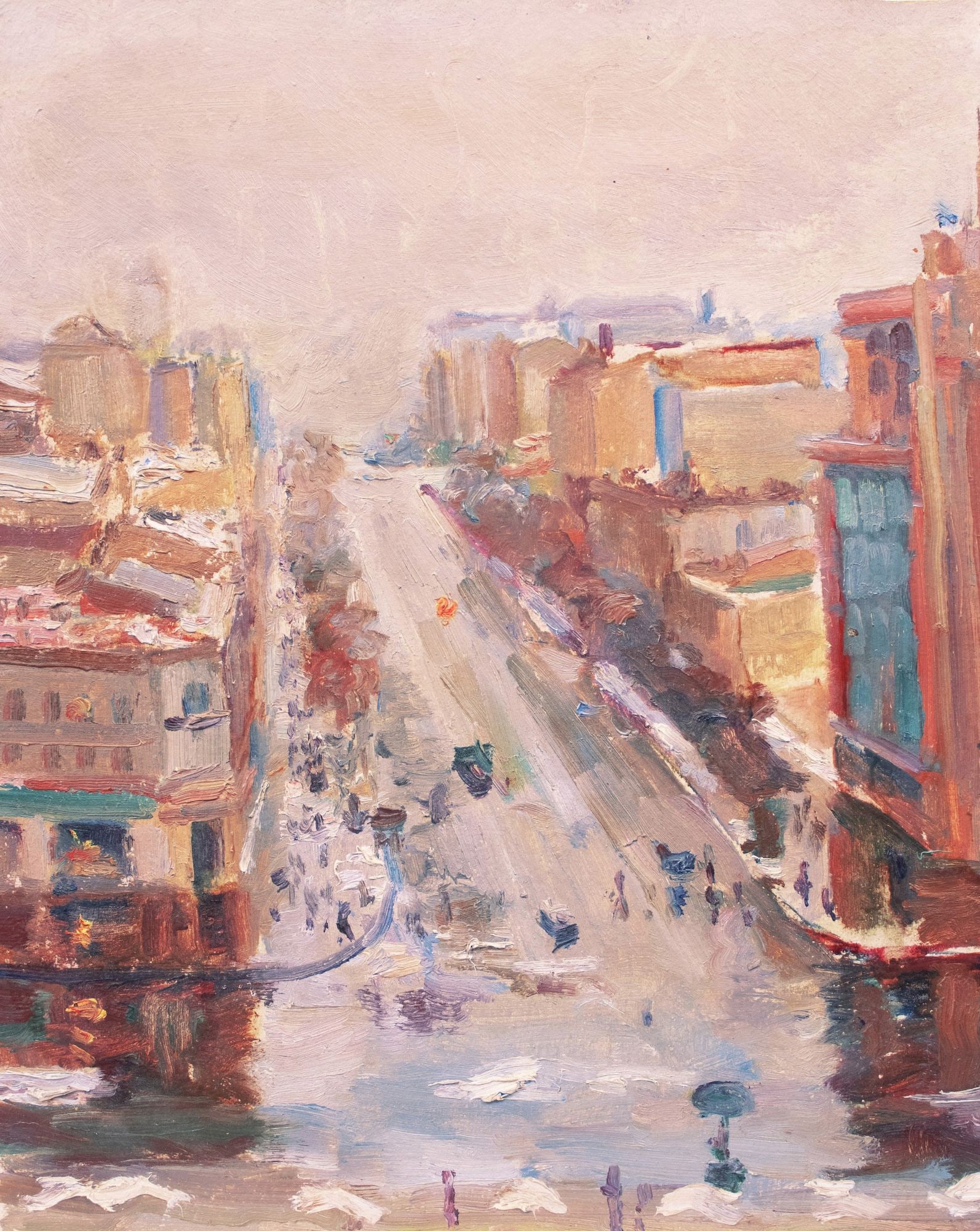 Unidentified (Ukrainian artist), "Khreshchatyk under the rain", oil on cardboard (1 of 3)