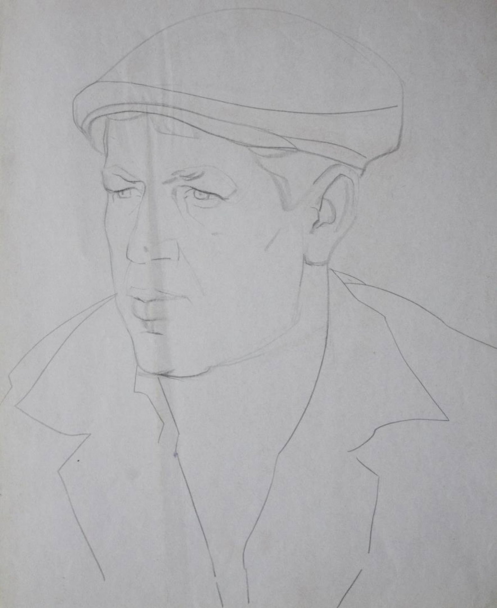 Mynka Olexandr (Ukrainian artist), "The man in the cap", pencil on paper: Title: Mynka Olexandr (Ukrainian artist), "The man in the cap", pencil on paper Artist: Mynka Olexandr Fedorovich Description: ARTIST: Mynka Olexandr Fedorovich, Ukrainian artist TITLE: "The man in th