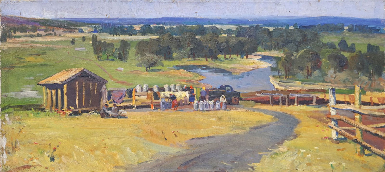 Zhugan Volodymyr (Ukrainian artist), "Kolkhoz farm", oil on canvas: Title: Zhugan Volodymyr (Ukrainian artist), "Kolkhoz farm", oil on canvas Artist: Zhugan Volodymyr Oleksandrovych Description: ARTIST: Zhugan Volodymyr Oleksandrovych, Ukrainian artist TITLE: