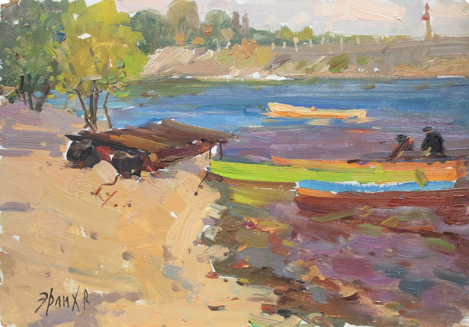 Erlih Volodymyr (Ukrainian artist), "Dnieper river. Bay", oil on cardboard: Title: Erlih Volodymyr (Ukrainian artist), "Dnieper river. Bay", oil on cardboard Artist: Erlih Volodymyr Isaakovich Description: ARTIST: Erlih Volodymyr Isaakovich, Ukrainian artist TITLE: "Dnieper r