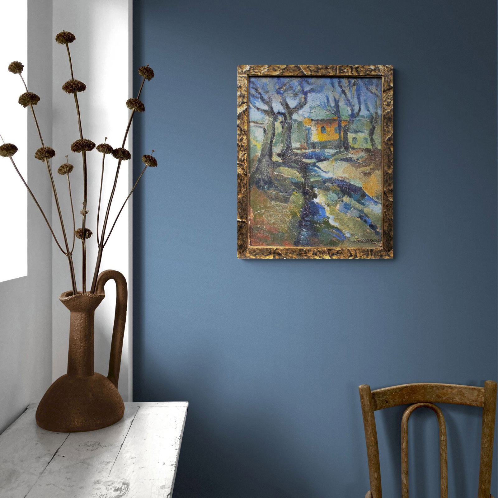 Popravkin (Ukrainian artist), "House between trees", oil on cardboard - 4