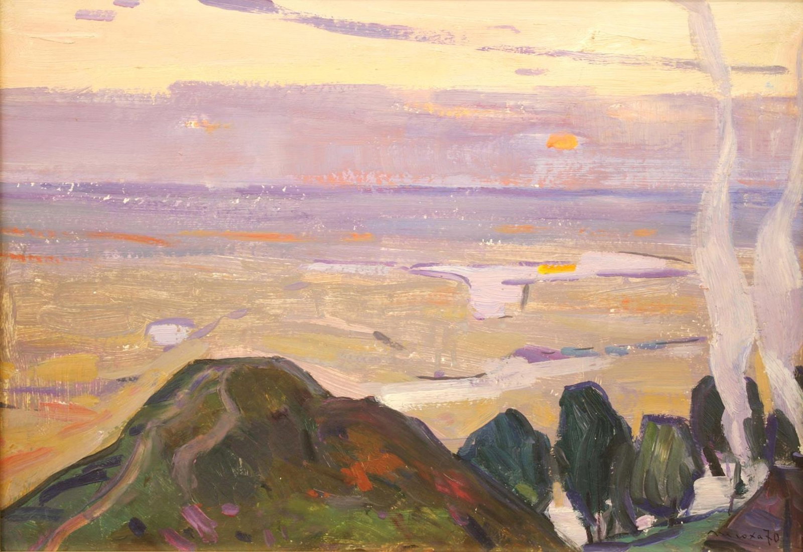 Tyukha Ivan (Ukrainian artist), "Morning", oil on cardboard: Title: Tyukha Ivan (Ukrainian artist), "Morning", oil on cardboard Artist: Tyukha Ivan Andriyovich Description: ARTIST: Tyukha Ivan Andriyovich, Ukrainian artist TITLE: "Morning" SIZE: 35 x 49 cm, (13