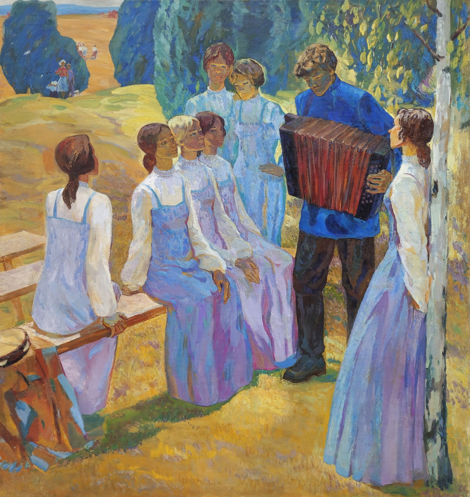 Basanets Olexandr (Ukrainian artist), "Accordion sings", oil on canvas: Title: Basanets Olexandr (Ukrainian artist), "Accordion sings", oil on canvas Artist: Basanets Olexandr Dmytrovich Description: ARTIST: Basanets Olexandr Dmytrovich, Ukrainian artist TITLE: