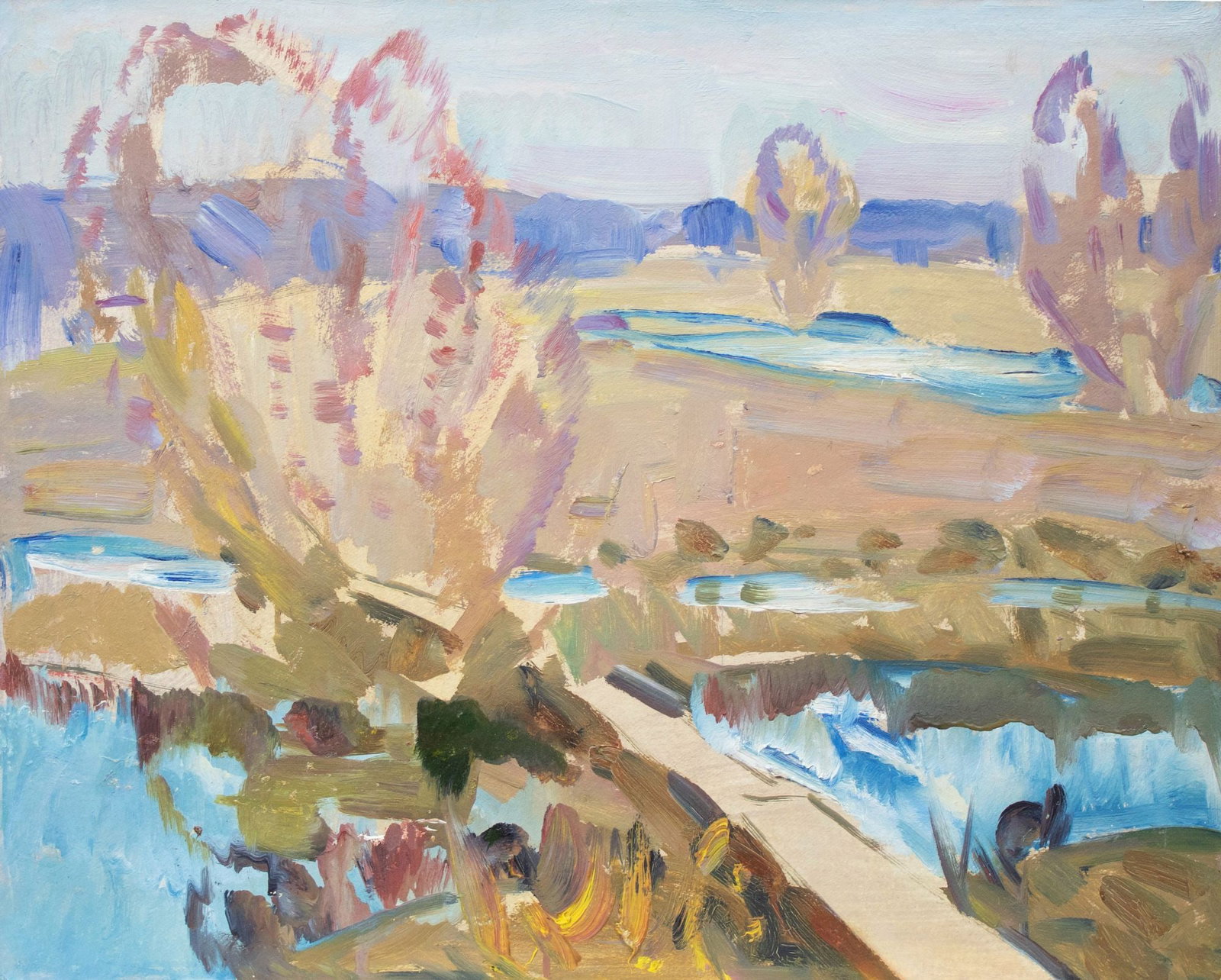 Tyukha Ivan (Ukrainian artist), "The bridge across the river", oil on cardboard (1 of 3)