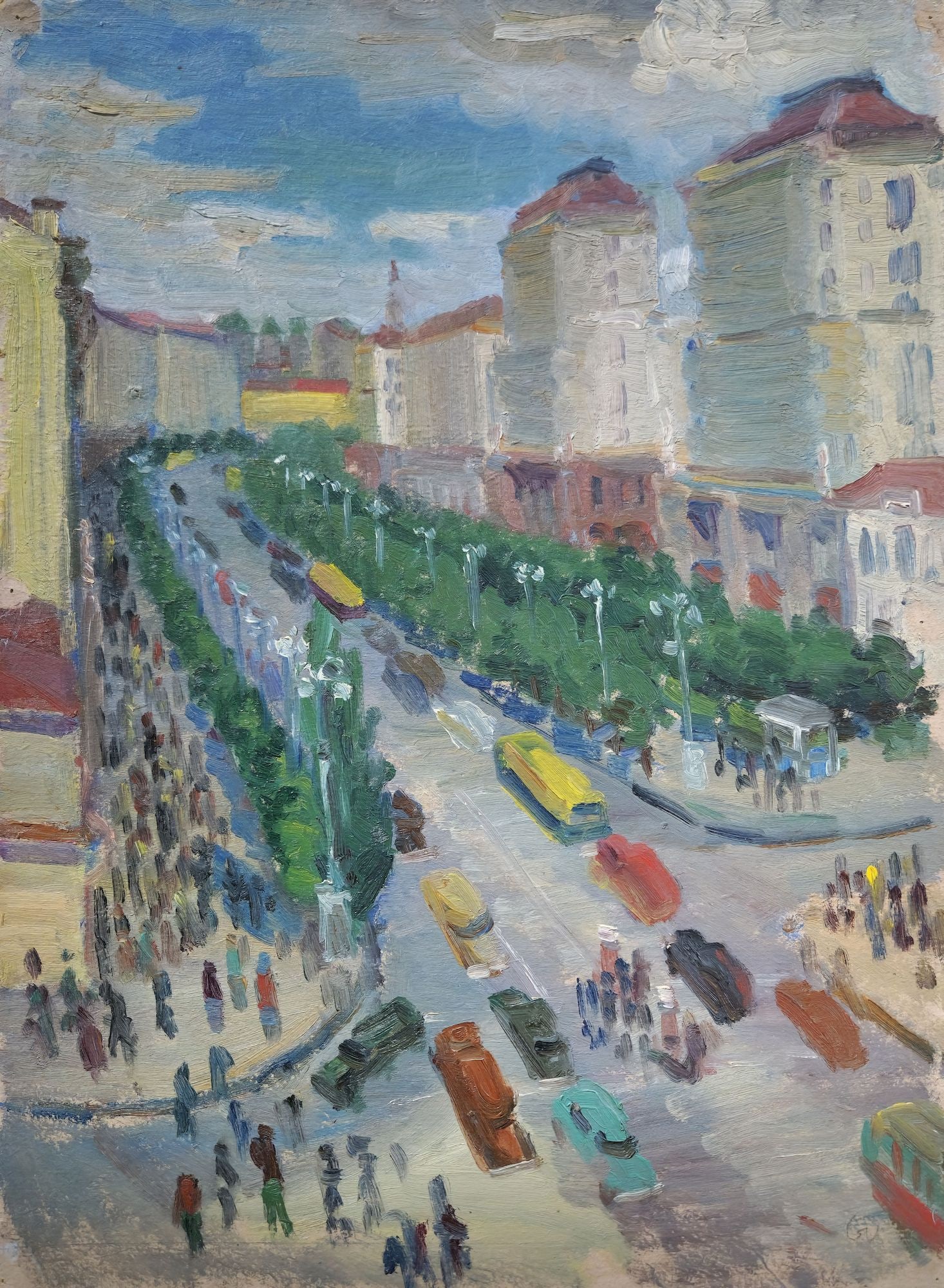 Unidentified (Ukrainian artist), "Khreshchatyk at 50th", oil on cardboard (1 of 4)