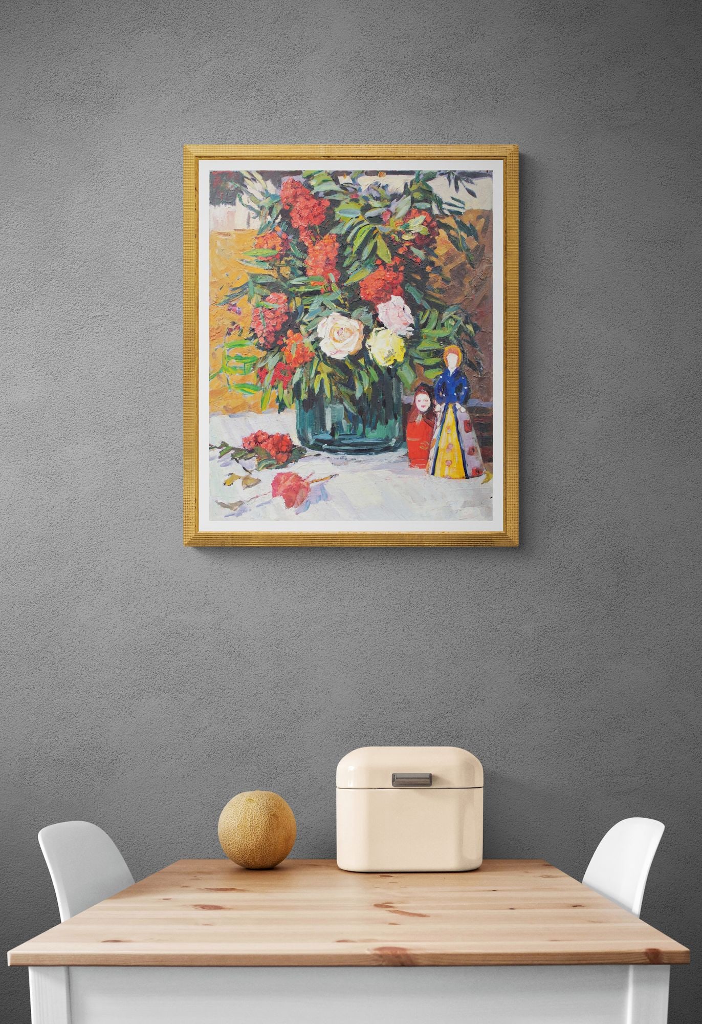 Unidentified (Ukrainian artist), "Roses and viburnum", oil on cardboard - 3