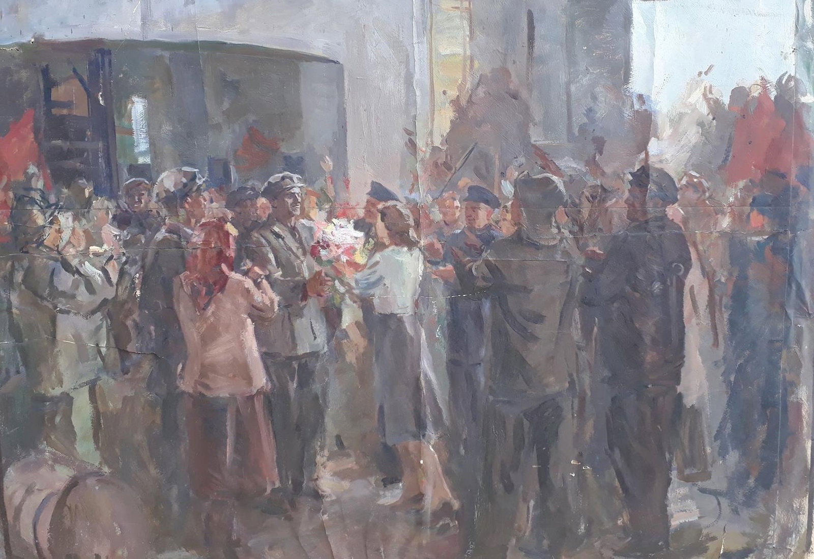 Sorokoletov Gavriil (Ukrainian artist), "Five years plan is completed", oil on cardboard: Title: Sorokoletov Gavriil (Ukrainian artist), "Five years plan is completed", oil on cardboard Artist: Sorokoletov Gavriil Volodymyrovych Description: ARTIST: Sorokoletov Gavriil Volodymyrovych,