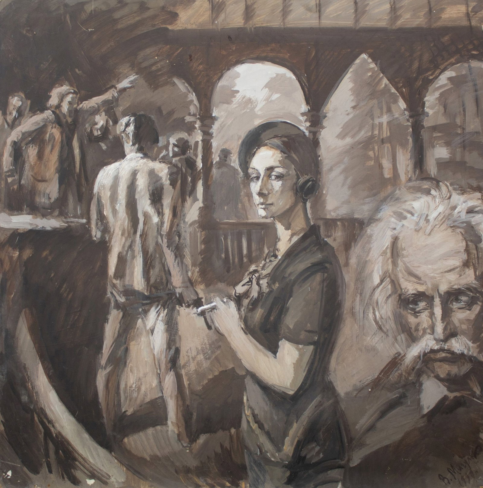 Migulko Viktor (Ukrainian artist), "Woman with a cigarette", oil on cardboard: Title: Migulko Viktor (Ukrainian artist), "Woman with a cigarette", oil on cardboard Artist: Migulko Viktor Vasilievich Description: ARTIST: Migulko Viktor Vasilievich, Ukrainian artist TITLE: