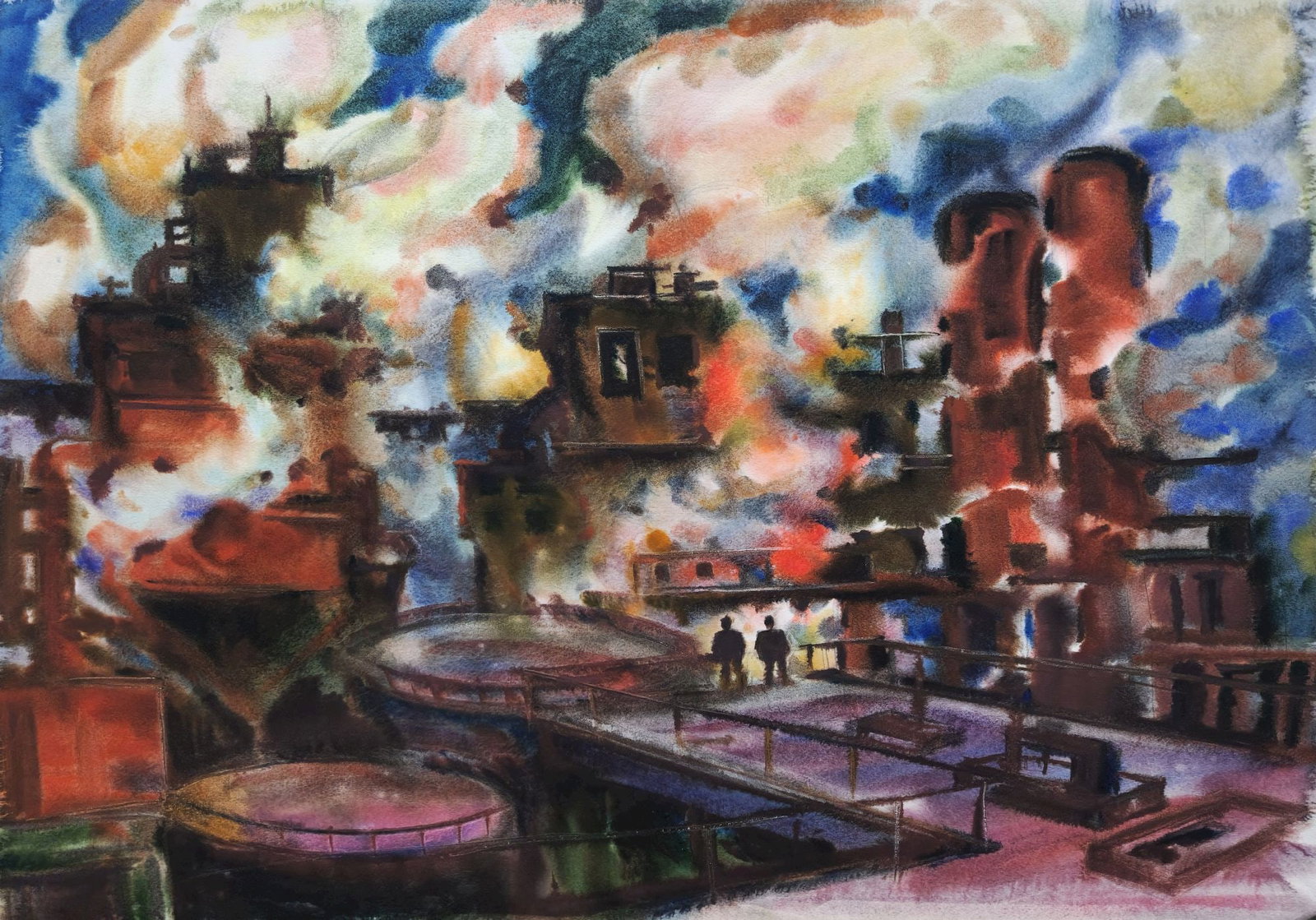 Kirilkov Valentin (Ukrainian artist), "Factory making smoke", watercolor on paper (1 of 2)