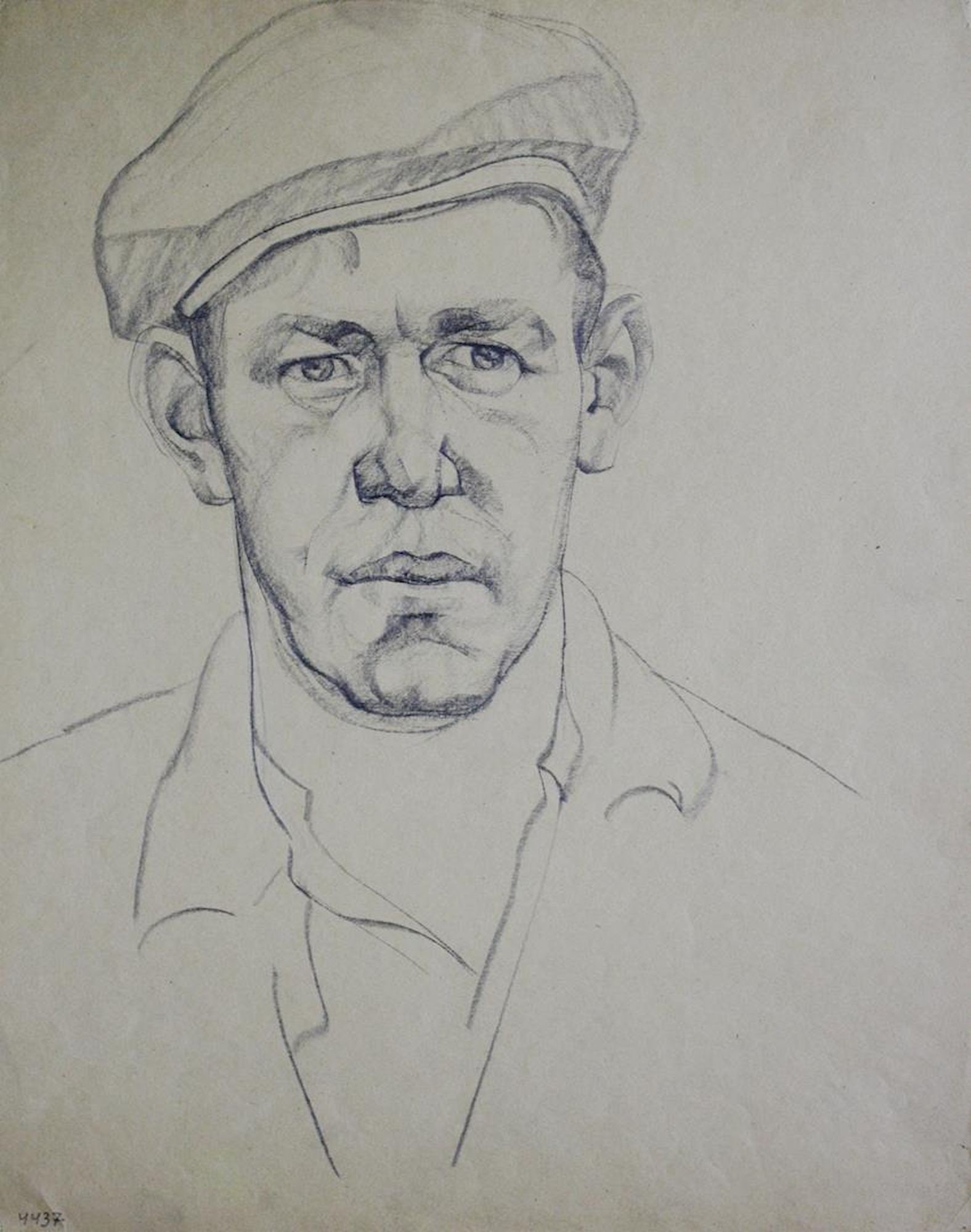 Mynka Olexandr (Ukrainian artist), "The man in the cap. Profile", pencil on paper: Title: Mynka Olexandr (Ukrainian artist), "The man in the cap. Profile", pencil on paper Artist: Mynka Olexandr Fedorovich Description: ARTIST: Mynka Olexandr Fedorovich, Ukrainian artist TITLE: "The