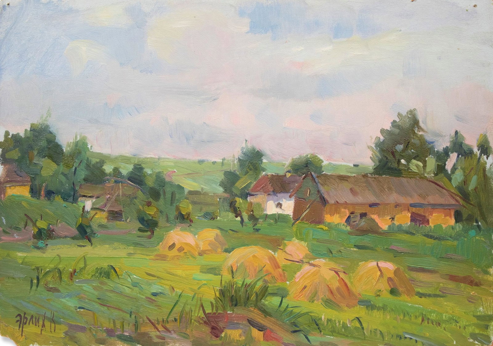 Erlih Volodymyr (Ukrainian artist), "Haystack", oil on cardboard (1 of 4)