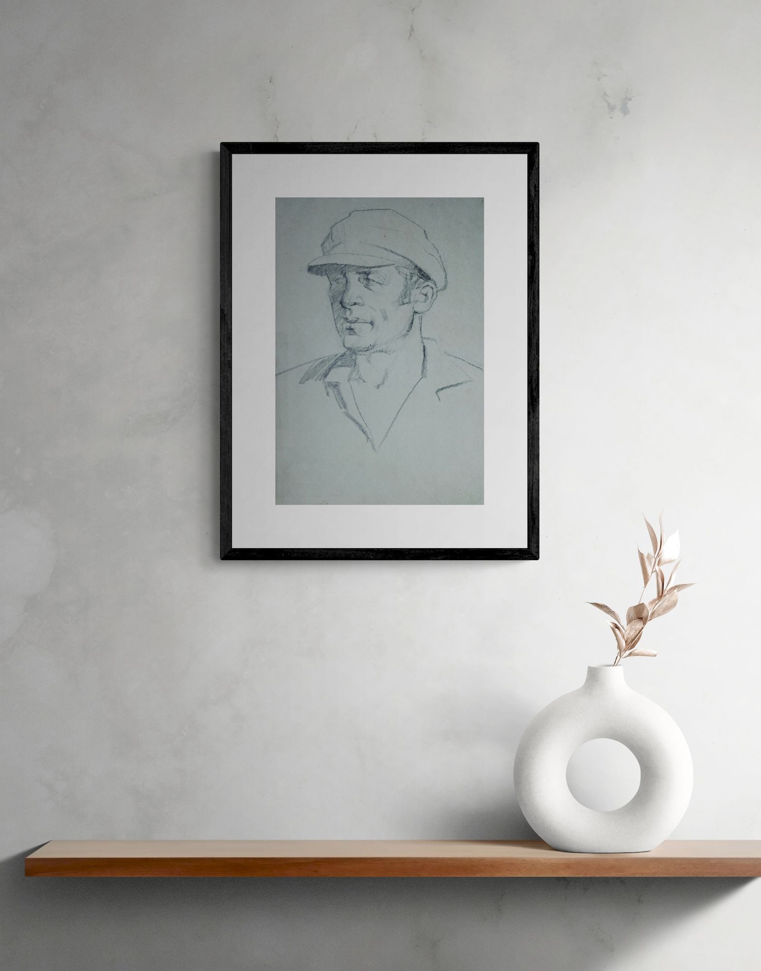 Mynka Olexandr (Ukrainian artist), "Portrait of a man wearing a cap", pencil on paper - 2