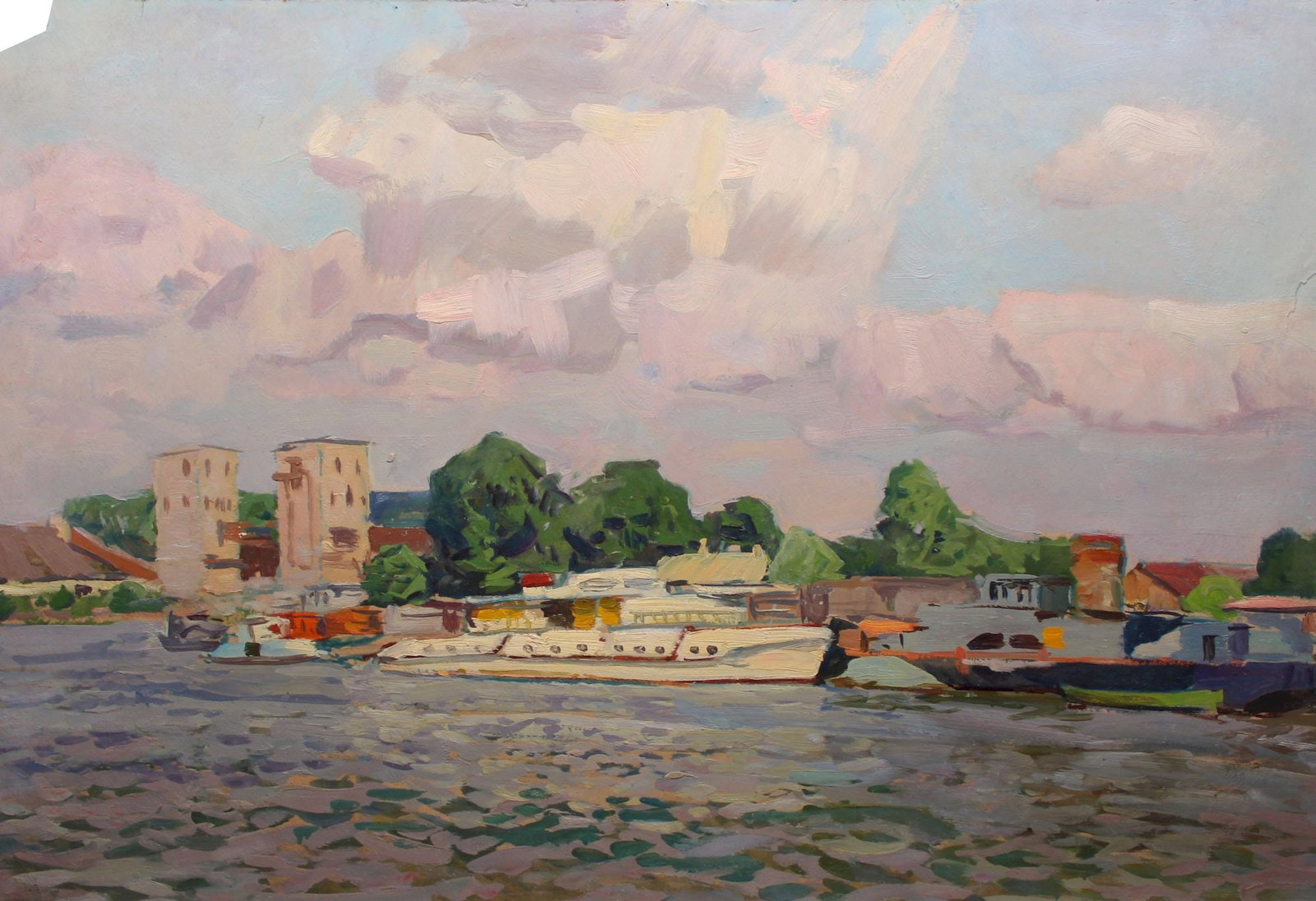 Unidentified (Ukrainian artist), "Port", oil on canvas (1 of 3)