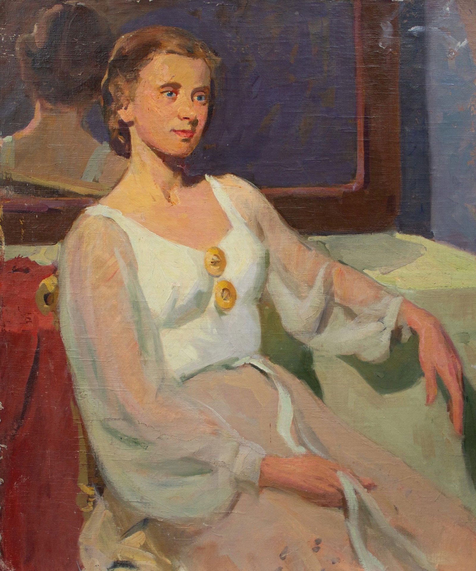 Volsky Petro (Ukrainian artist), "Portrait of a girl", oil on cardboard: Title: Volsky Petro (Ukrainian artist), "Portrait of a girl", oil on cardboard Artist: Volsky Petro Dmitrovich Description: ARTIST: Volsky Petro Dmitrovich, Ukrainian artist TITLE: "Portrait of a