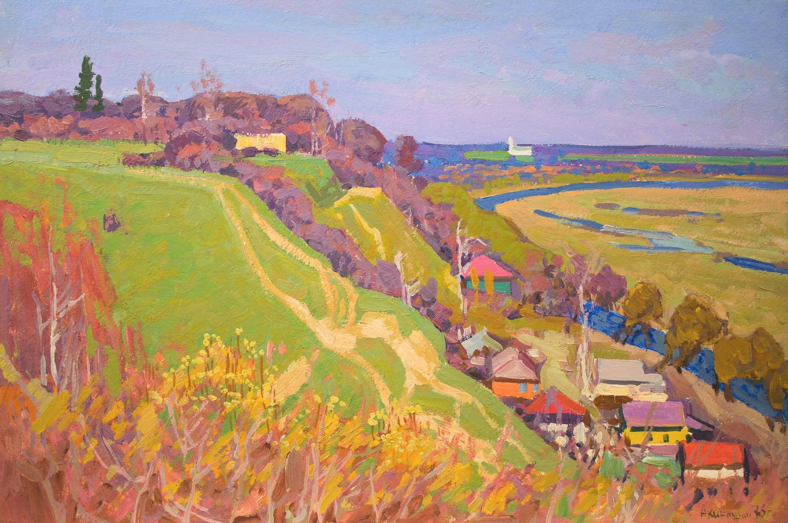 Akinshin Mykhaylo (Ukrainian artist), "Sedniv", oil on cardboard: Title: Akinshin Mykhaylo (Ukrainian artist), "Sedniv", oil on cardboard Artist: Akinshin Mykhaylo Vasilovich Description: ARTIST: Akinshin Mykhaylo Vasilovich, Ukrainian artist TITLE: "Sedniv" SIZE: 4