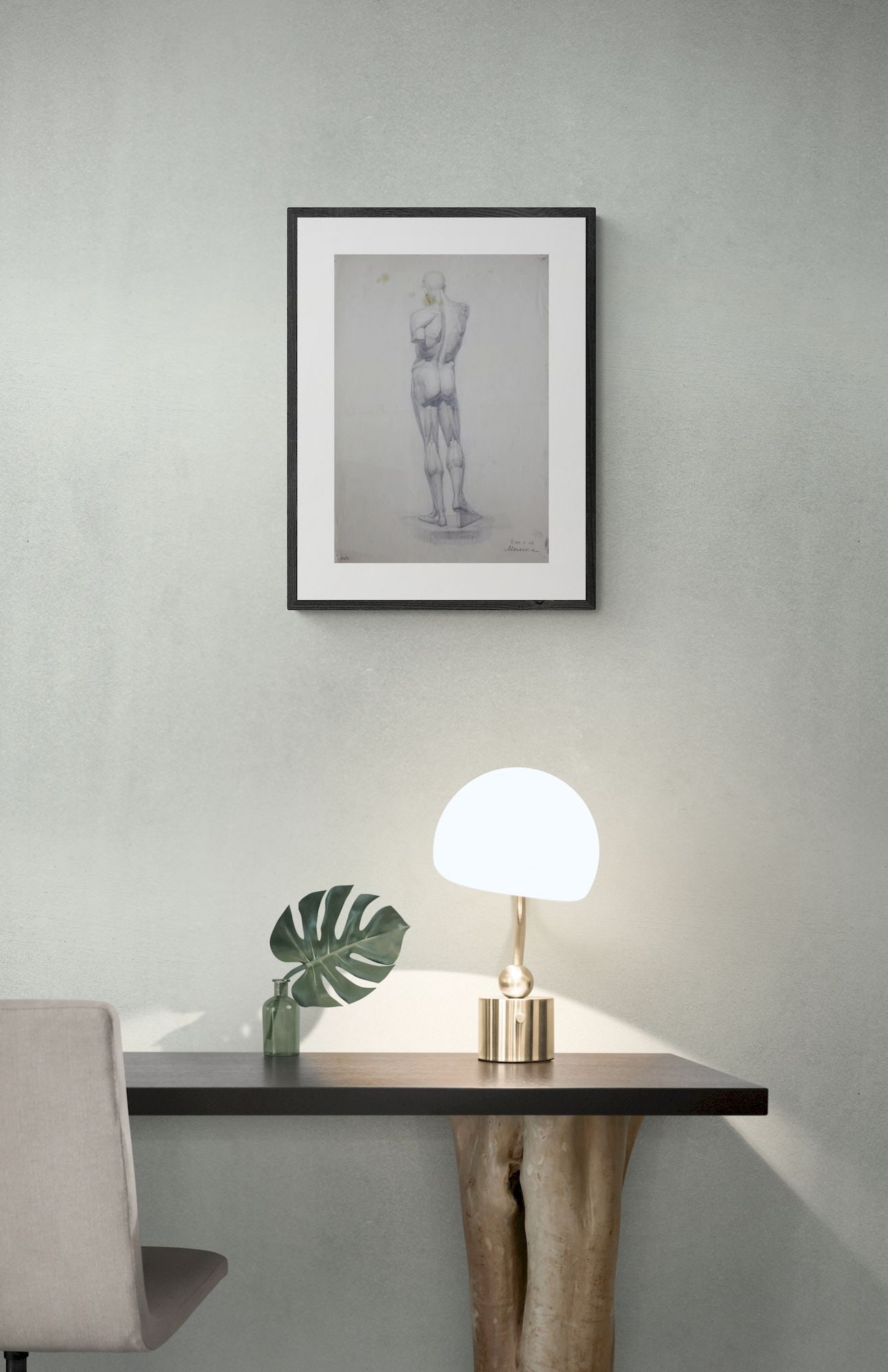 Mynka Olexandr (Ukrainian artist), "Naked naturalist (rear view, hands-free)", pencil on paper - 2