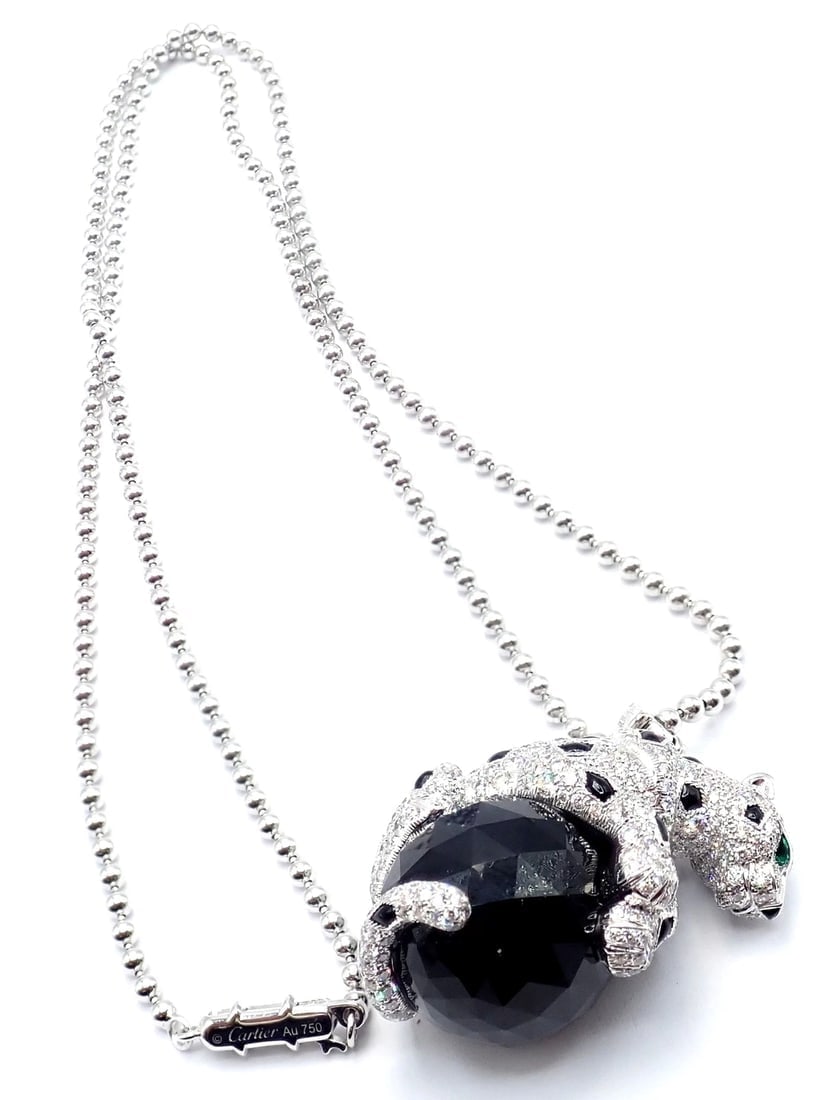 Panthere de Cartier Panther 18k Gold Diamond Emerald Onyx Pendant Necklace Paper - 11