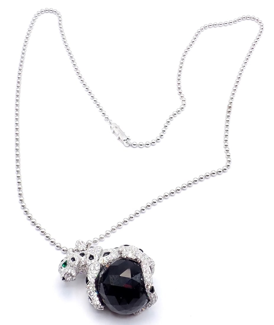 Panthere de Cartier Panther 18k Gold Diamond Emerald Onyx Pendant Necklace Paper - 18