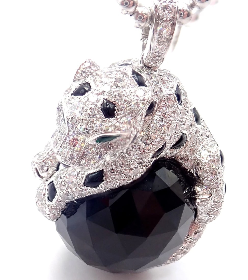 Panthere de Cartier Panther 18k Gold Diamond Emerald Onyx Pendant Necklace Paper - 3