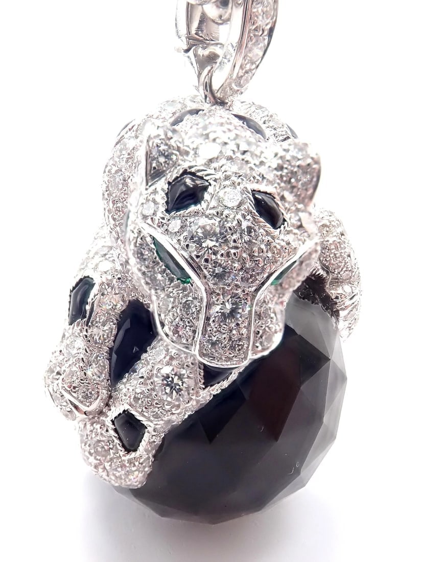Panthere de Cartier Panther 18k Gold Diamond Emerald Onyx Pendant Necklace Paper - 9