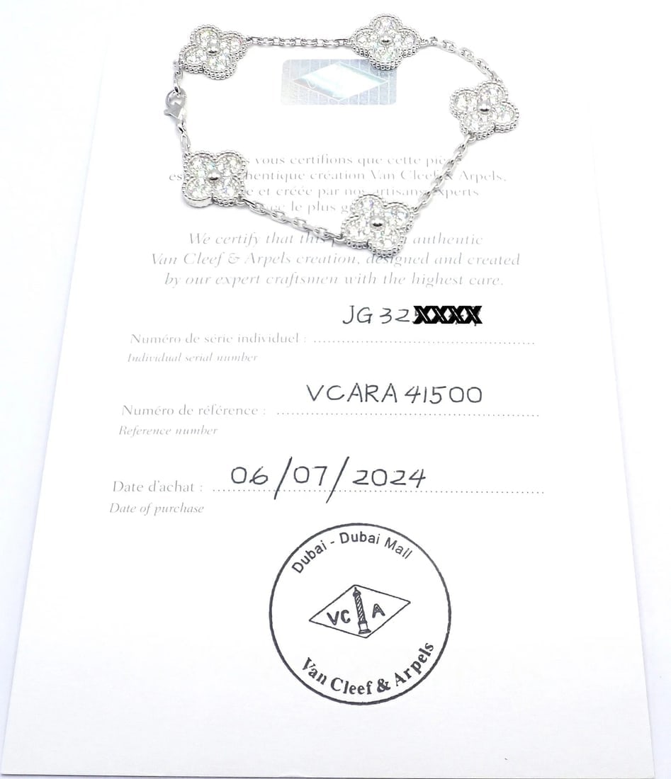 Van Cleef & Arpels 18k Gold Vintage Alhambra Diamond Necklace Bracelet Set Cert. - 5