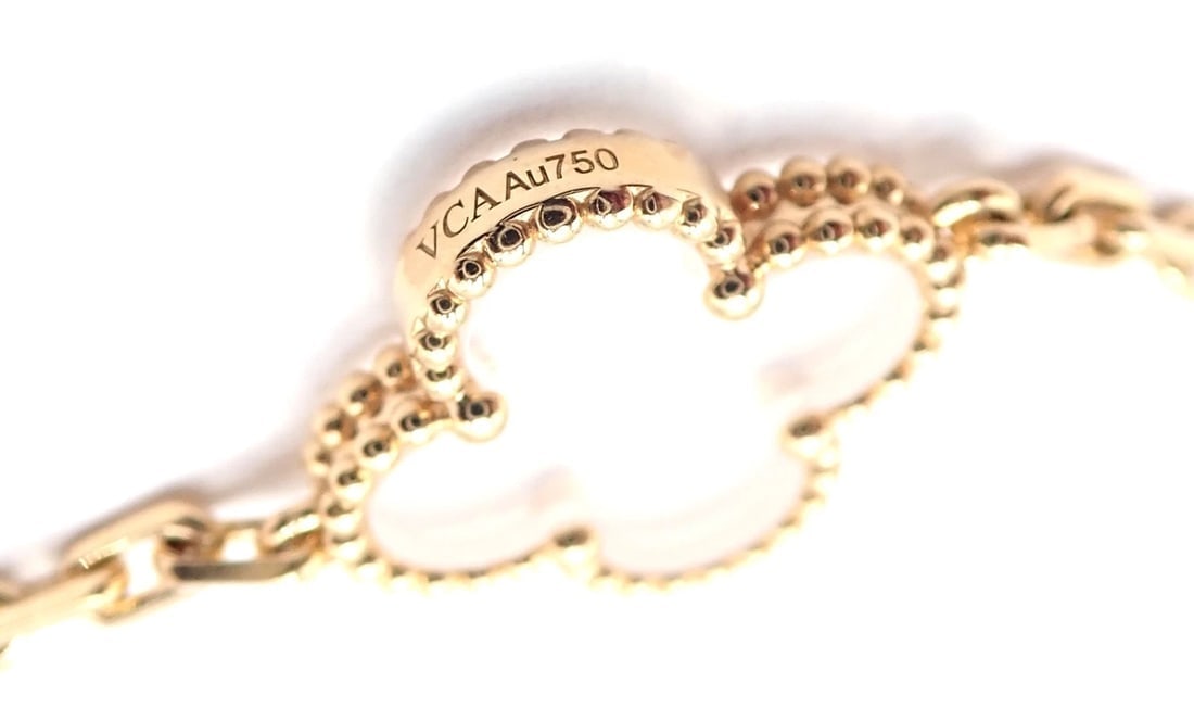 Van Cleef & Arpels 18k Yellow Gold 20 Motif Alhambra Rock Crystal Necklace Cert - 7