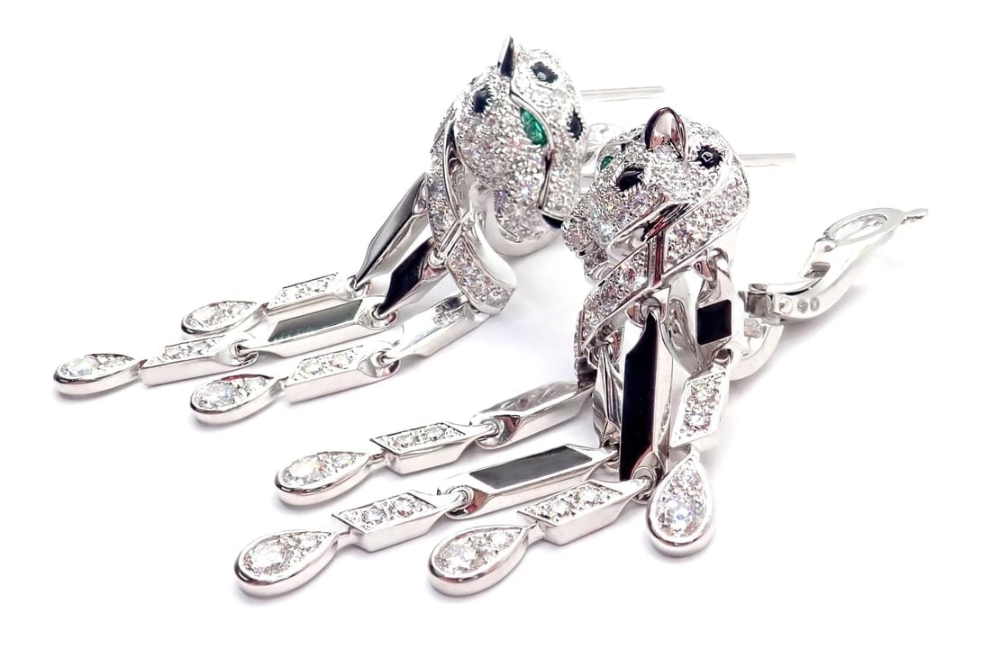 Authentic! Cartier Panthere Panther 18k White Gold Diamond Black Onyx Earrings - 4