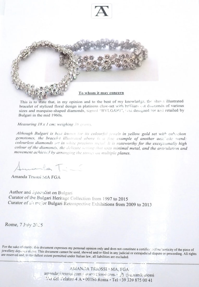 Authentic! Vintage Bvlgari Bulgari Platinum 38ct Diamond Floral Bracelet Paper - 14
