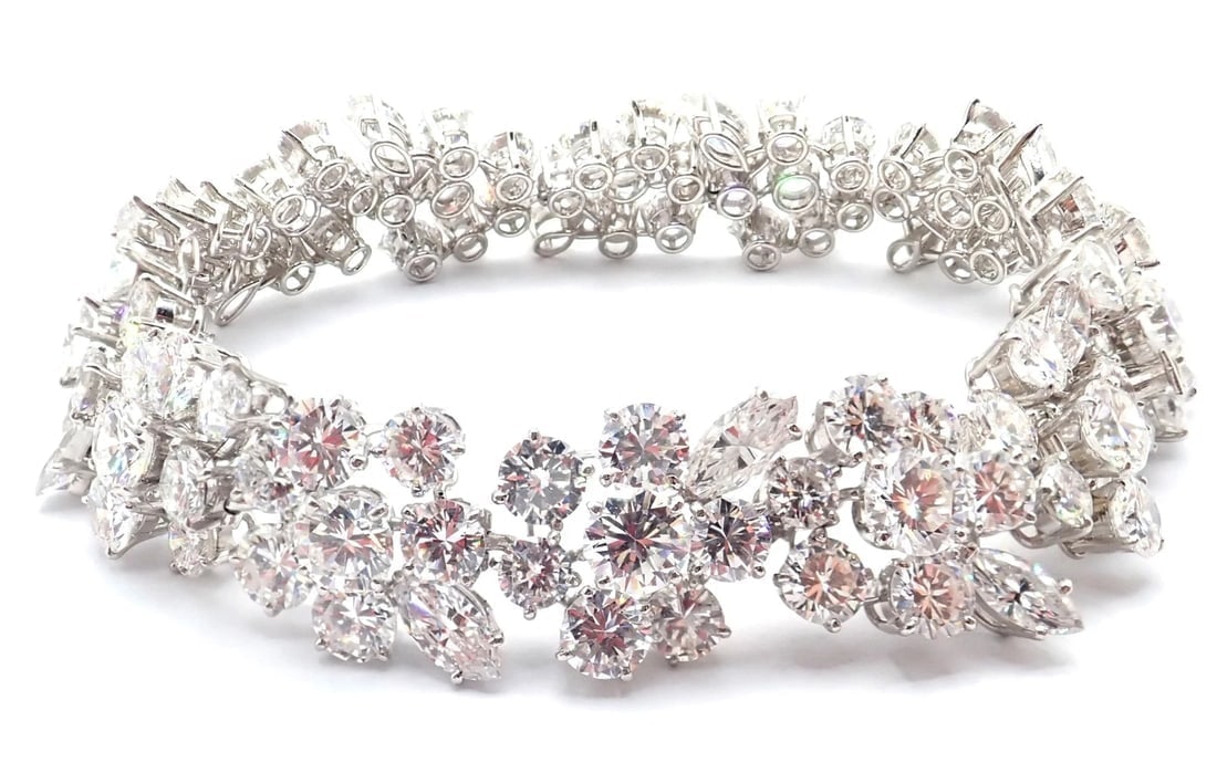 Authentic! Vintage Bvlgari Bulgari Platinum 38ct Diamond Floral Bracelet Paper - 7