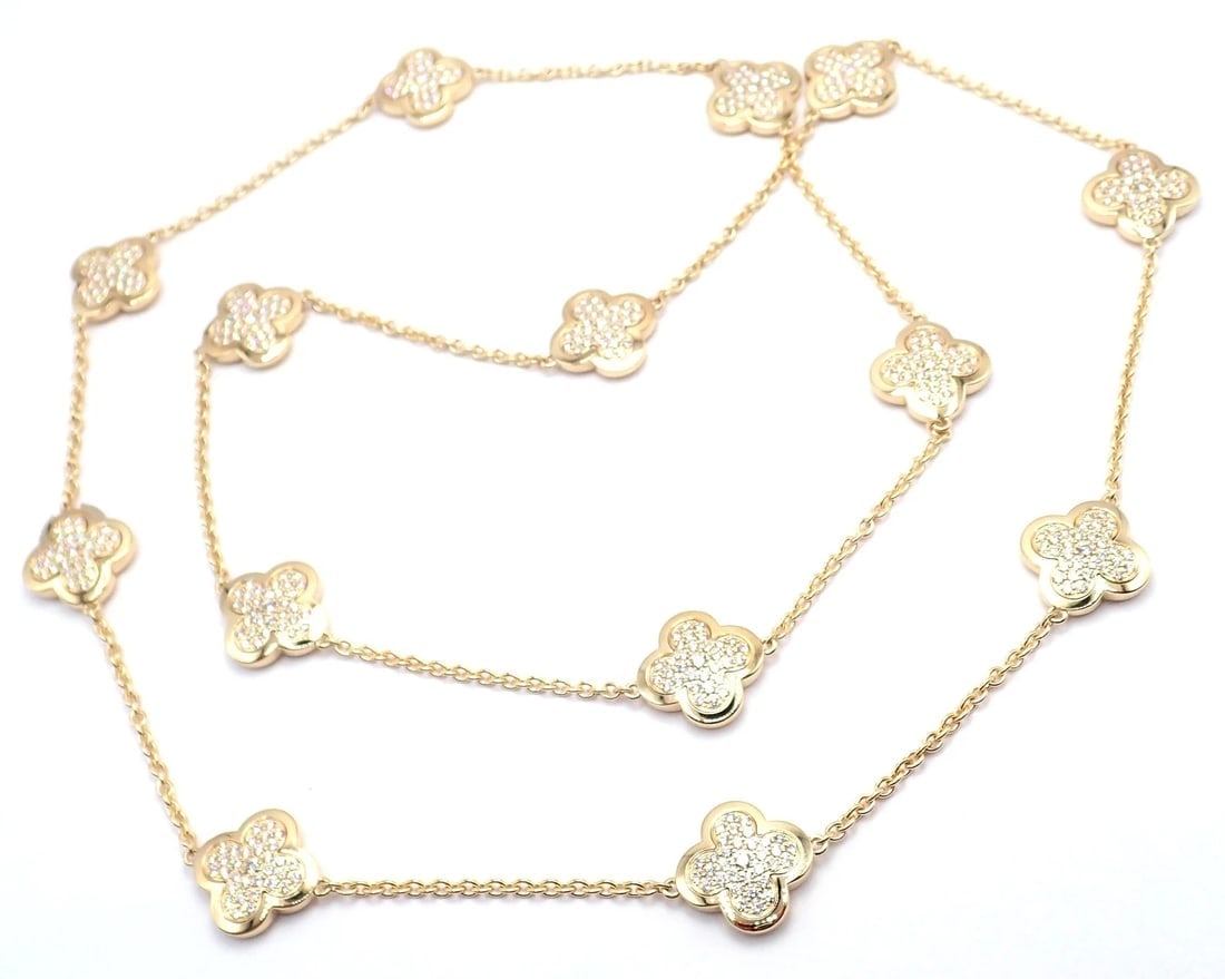 Authentic Van Cleef & Arpels 18k Yellow Gold Diamond Pure Alhambra Long Necklace - 6