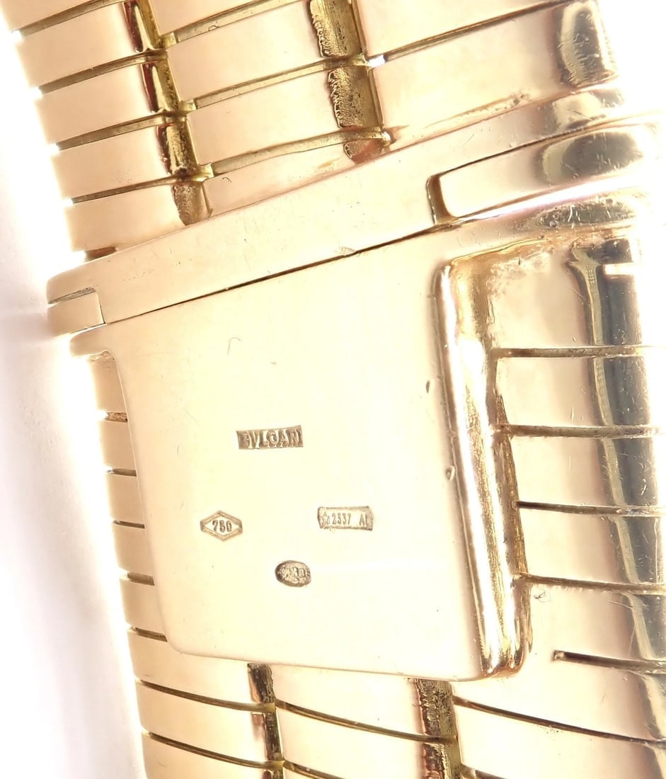 Authentic! Bvlgari Bulgari Three Rows Tubogas 18k Yellow Gold Choker Necklace - 5