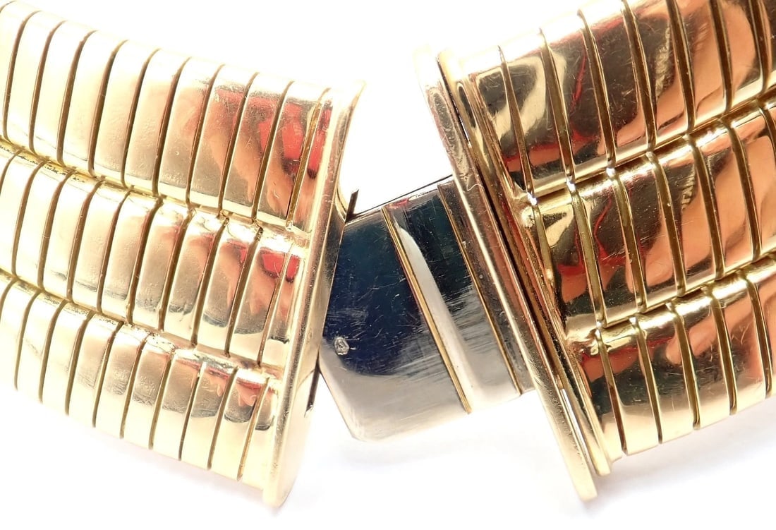 Authentic! Bvlgari Bulgari Three Rows Tubogas 18k Yellow Gold Choker Necklace - 6