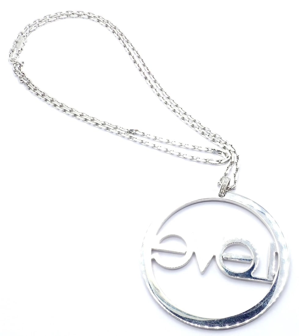 Authentic! Cartier 18k White Gold Diamond Ceramic Large Love Pendant Necklace - 6