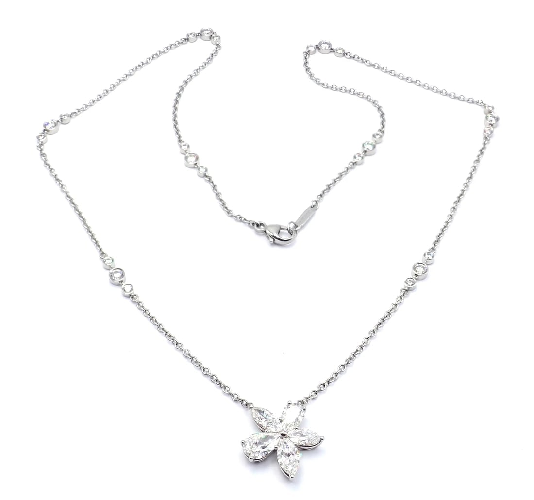 Authentic! Tiffany & Co Victoria Platinum Diamond Mixed Cluster Pendant Necklace - 12