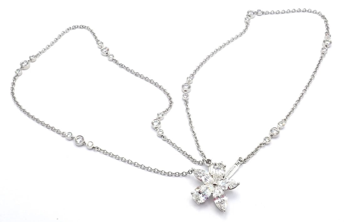 Authentic! Tiffany & Co Victoria Platinum Diamond Mixed Cluster Pendant Necklace - 13