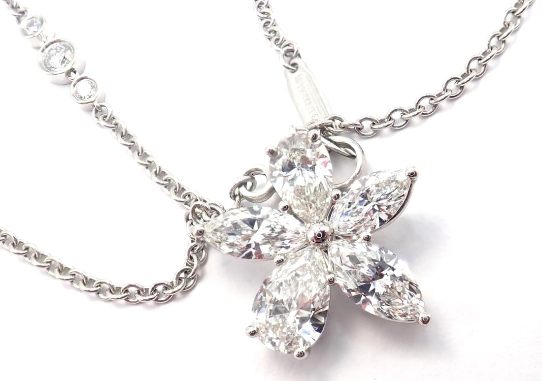 Authentic! Tiffany & Co Victoria Platinum Diamond Mixed Cluster Pendant Necklace - 3