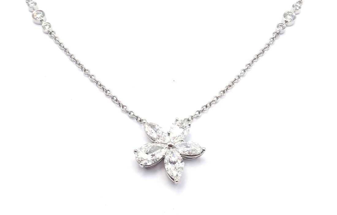 Authentic! Tiffany & Co Victoria Platinum Diamond Mixed Cluster Pendant Necklace - 5
