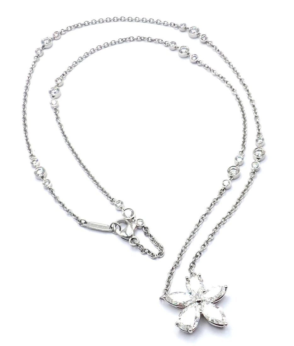 Authentic! Tiffany & Co Victoria Platinum Diamond Mixed Cluster Pendant Necklace - 7