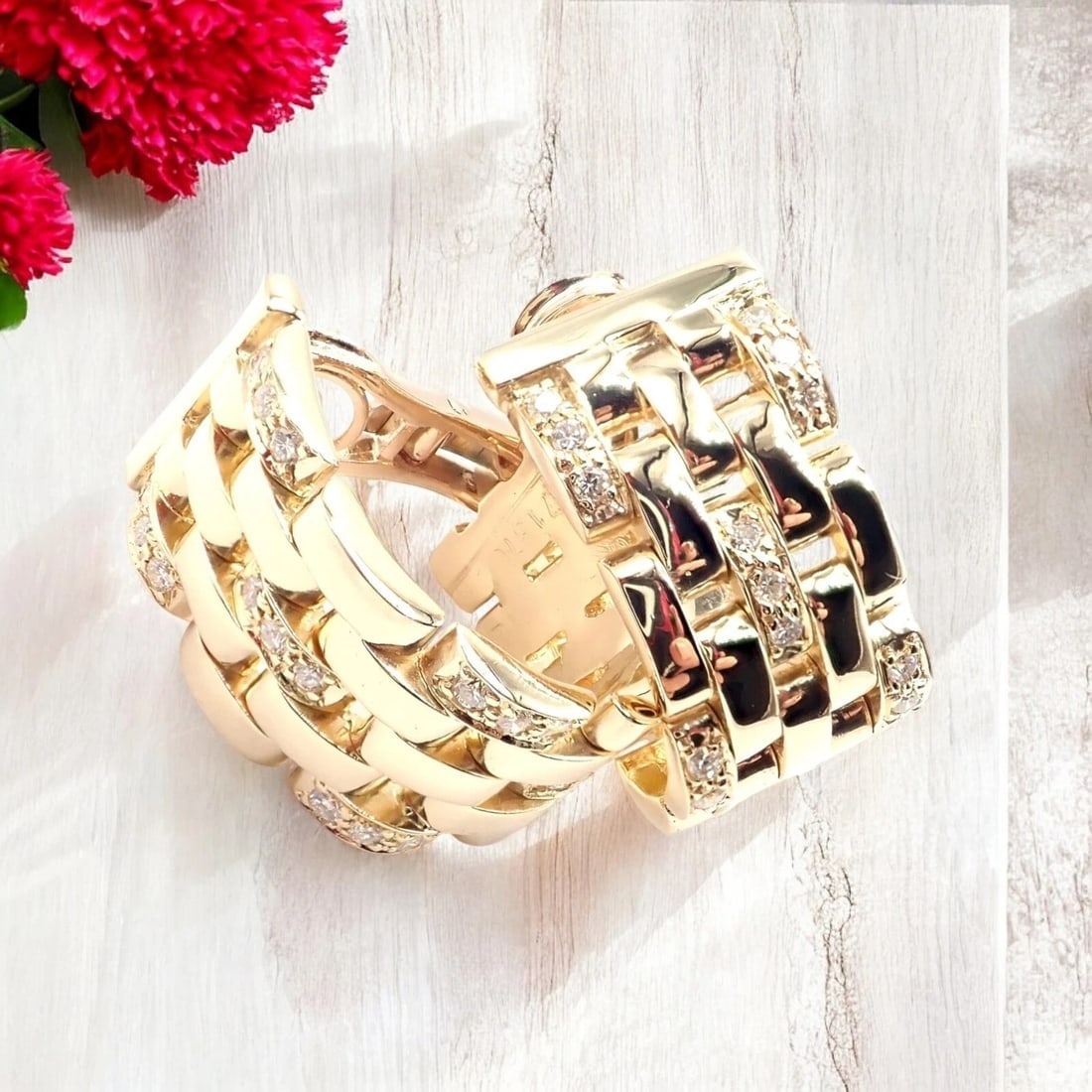 Authentic Cartier Maillon Panthere 18K Gold Diamond Five Row Link Gold Earrings - 2