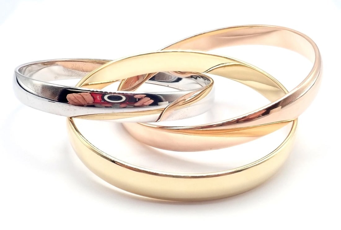 Cartier 18k Tricolor Gold Trinity Large Model Medium Size Bangle Bracelet - 4