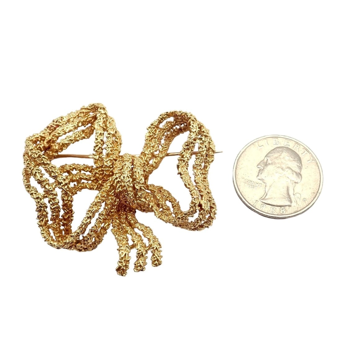 Authentic! Vintage Tiffany & Co 18k Yellow Gold Large Ribbon Bow Pin Brooch - 3