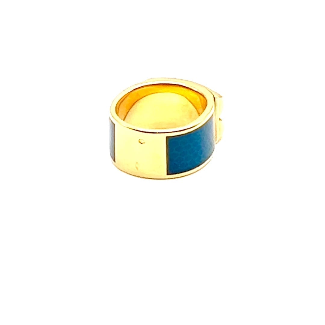 Authentic! Hermes Collier de Chien 18K Yellow Gold Blue Enamel Band Ring Size 6 - 2