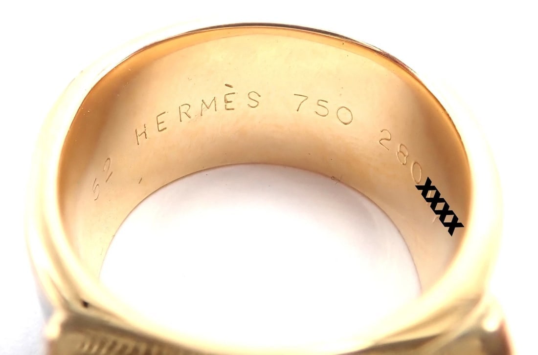 Authentic! Hermes Collier de Chien 18K Yellow Gold Blue Enamel Band Ring Size 6 - 7