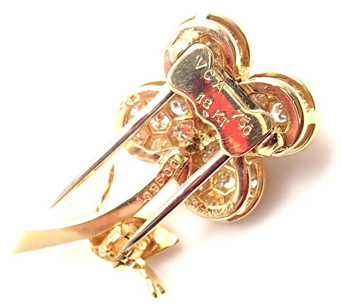 Rare! Authentic Van Cleef & Arpels Diamond 18k Yellow Gold Flower Pin Brooch - 6