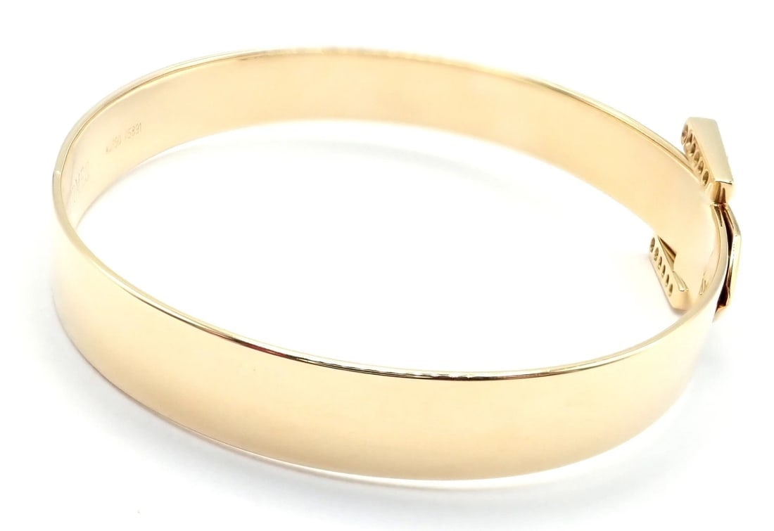 Authentic! Hermes 18k Yellow Gold Diamond Buckle Bangle Bracelet - 3