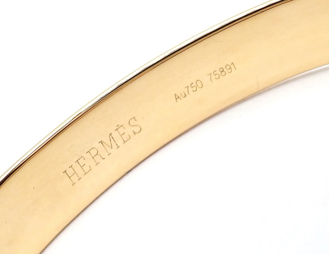 Authentic! Hermes 18k Yellow Gold Diamond Buckle Bangle Bracelet - 5