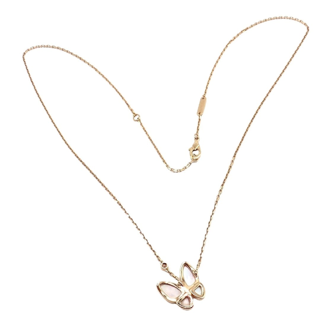 Van Cleef & Arpels 18k Rose Gold Diamond MoP Two Butterfly Pendant Necklace Cert - 10